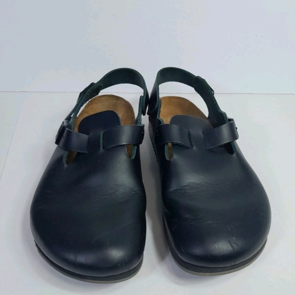 Black Leather Clogs with Adjustable Strap - image 3